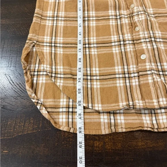LOFT Plaid Flannel Button Down Shirt Brown Tan Cozy Oversized S - Picture 7 of 8